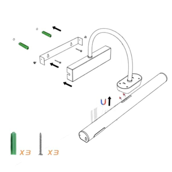 Arandela Recarregável Sem Fio Linear Iluminação Quadros E Espelhos