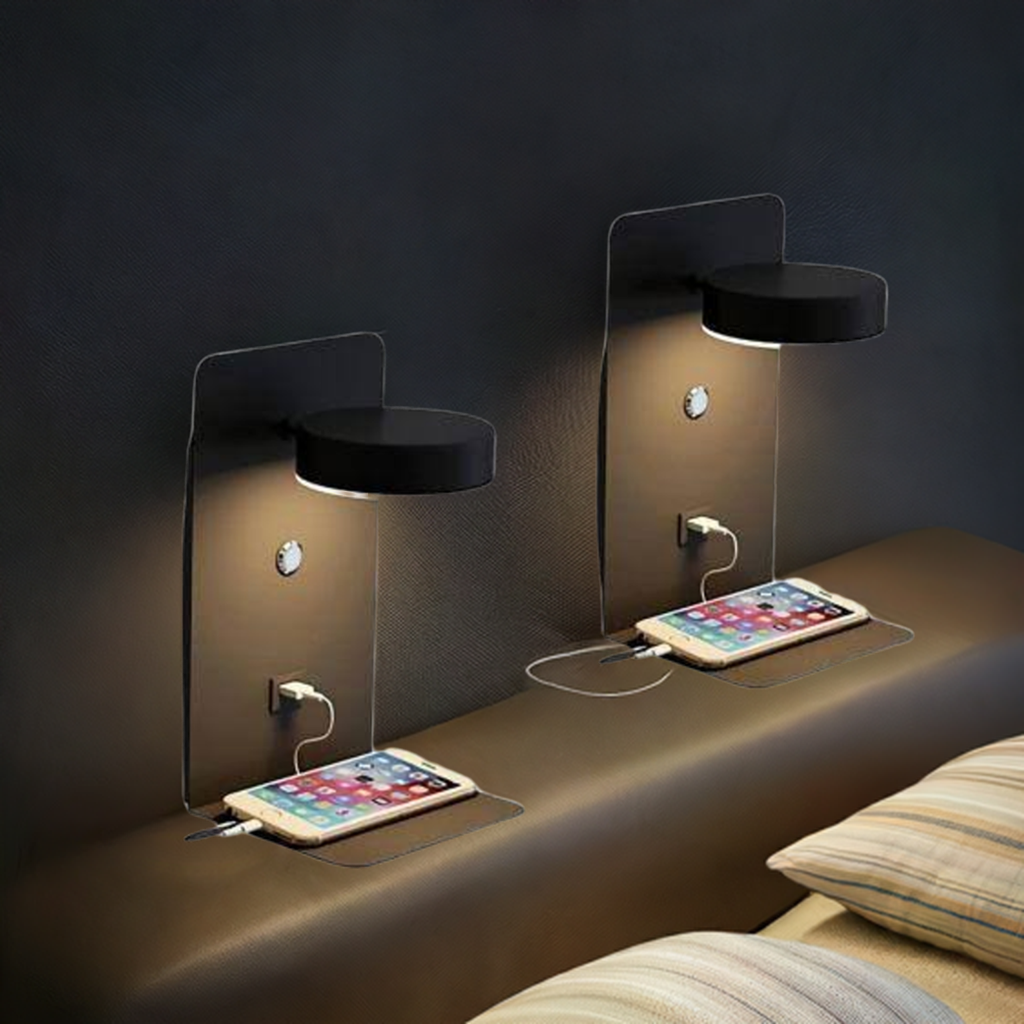 Arandela Apoio Cabeceira Com Carregamento USB Celular Hoteis, Quartos