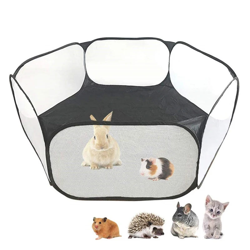 Cercado Portátil Transparente para Pequenos Animais – Cercado Dobrável Tipo Tenda para Cachorro, Hamster, Coelho, Porquinho-da-Índia