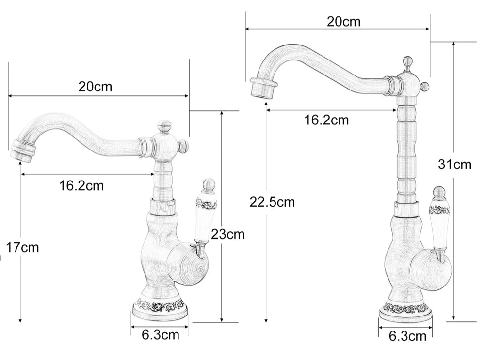 Torneira de Lavatório Vintage em Cobre – Bica Giratória com Misturador de Água Quente e Fria