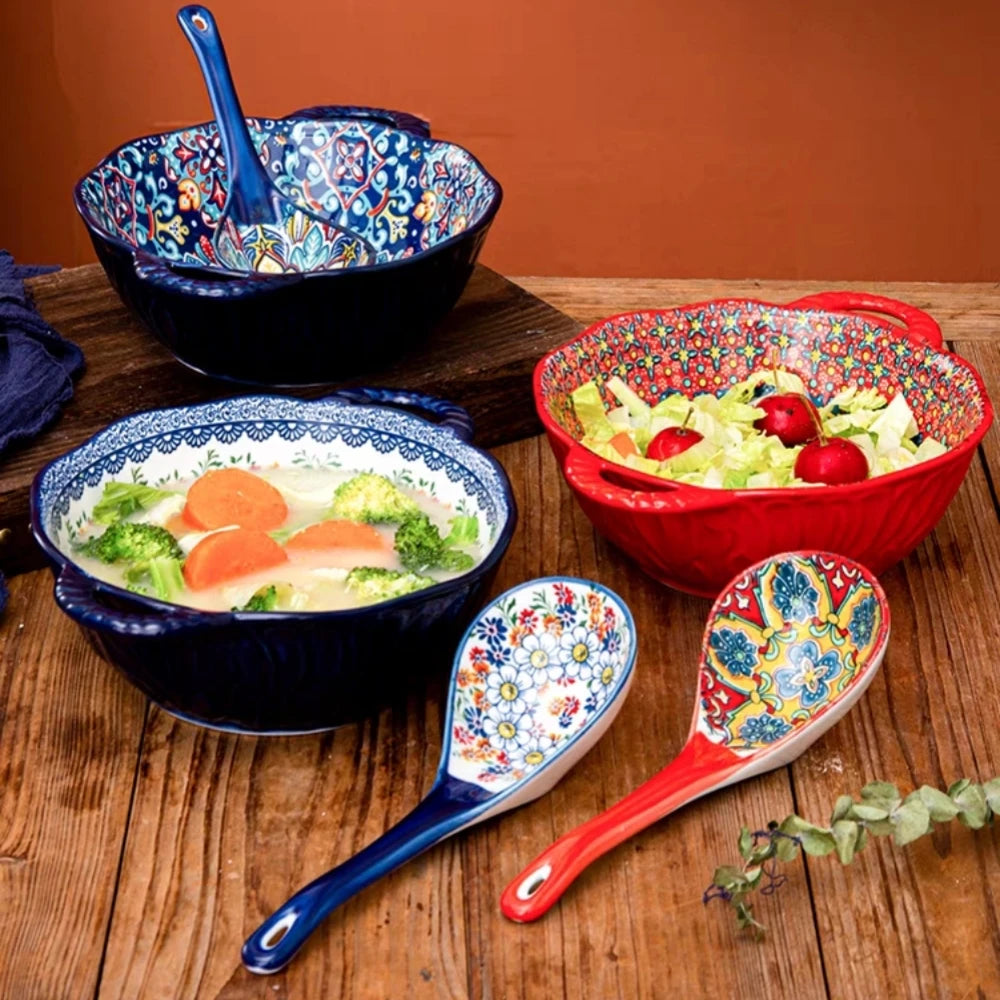 1L Hand Painted Ceramic Bowl: Elegance and Handcrafted Quality