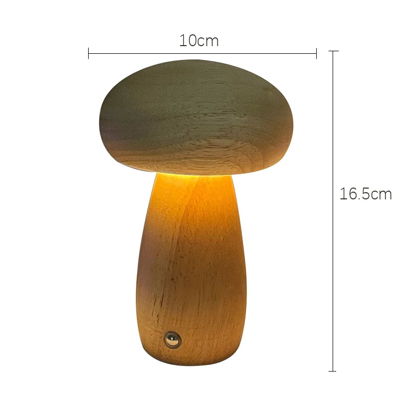 Wooden Mushroom Table Lamp – Dimmable Light, USB Charging and Sophisticated Design