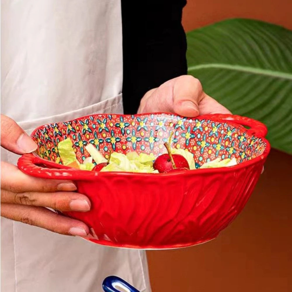 1L Hand Painted Ceramic Bowl: Elegance and Handcrafted Quality
