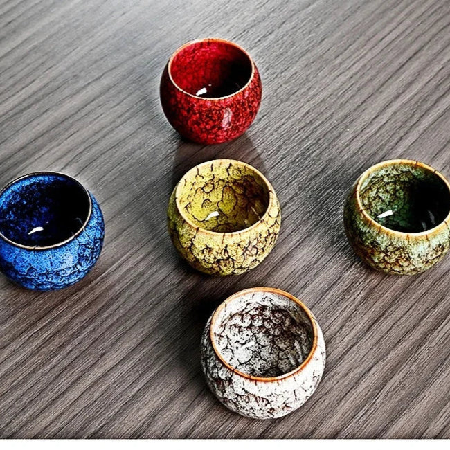 Kit Kung Fu - 5 Xícaras de Chá de Cerâmica em Cores Variadas