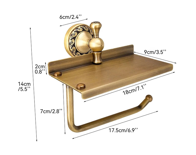 Porta Papel higiênico de Parede Vintage Bronze Retrô