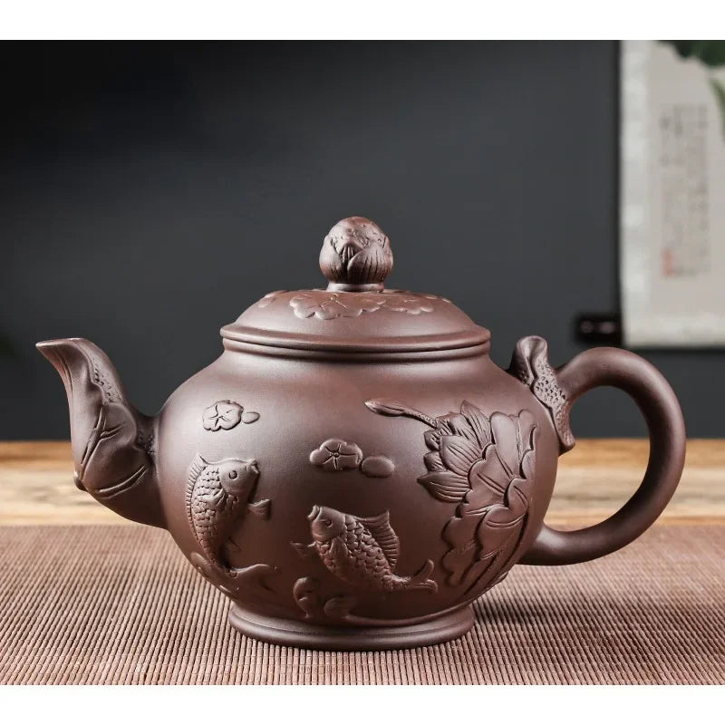 Purple Clay Lotus Teapot Hand Carved 1000ml