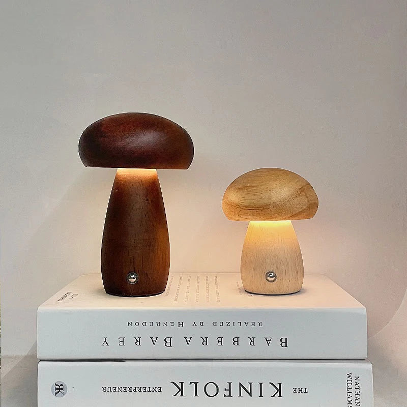 Wooden Mushroom Table Lamp – Dimmable Light, USB Charging and Sophisticated Design