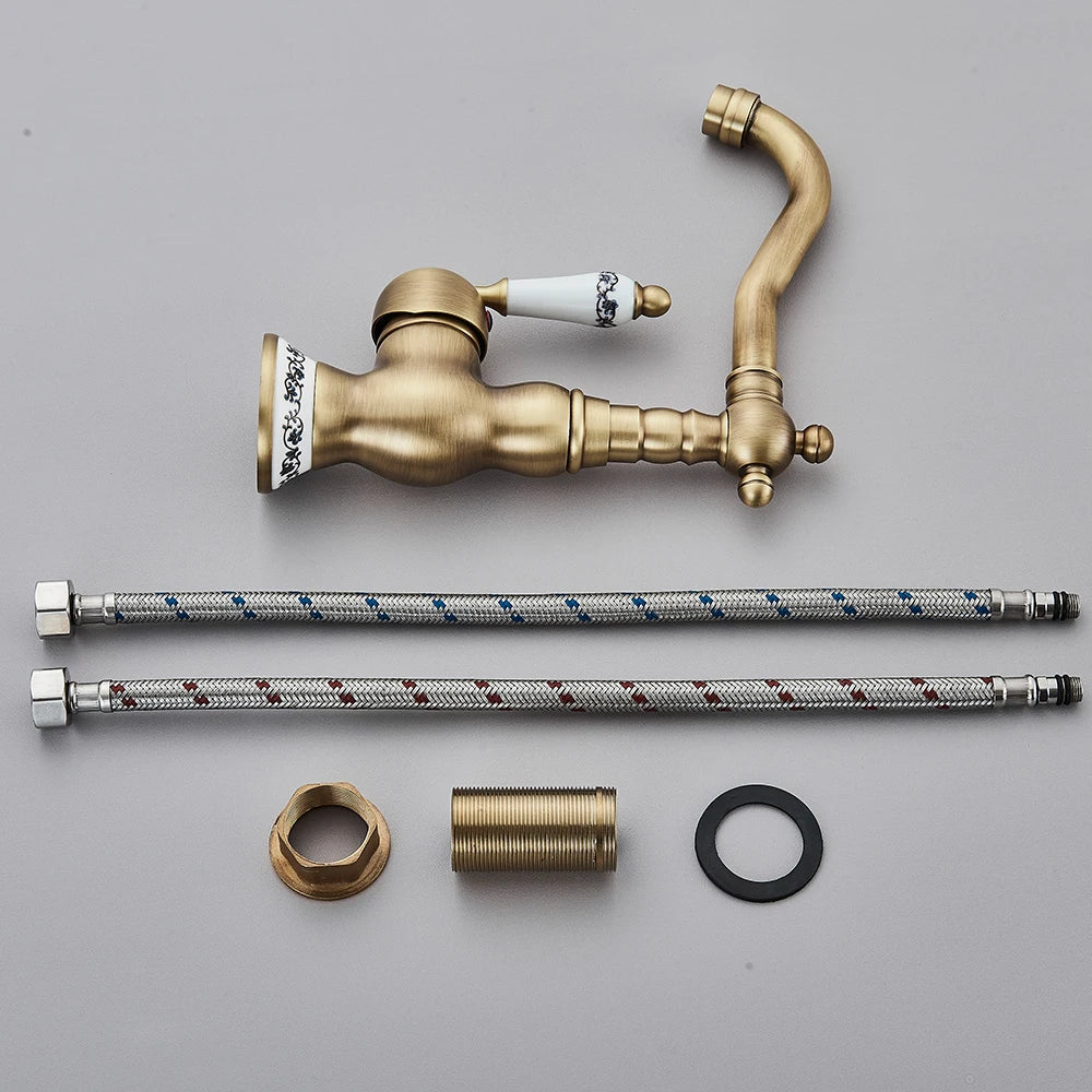 Torneira de Lavatório Vintage em Cobre – Bica Giratória com Misturador de Água Quente e Fria