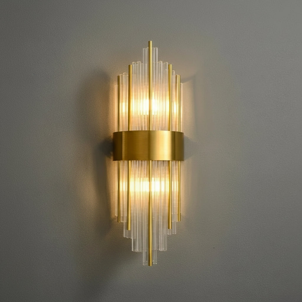 Arandela de Cristal Golden – Iluminação Sofisticada Art Deco