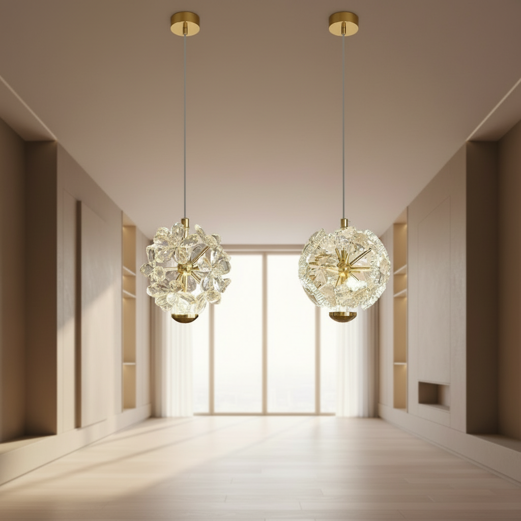 Pendente Safira Dourado Lustre Cristal