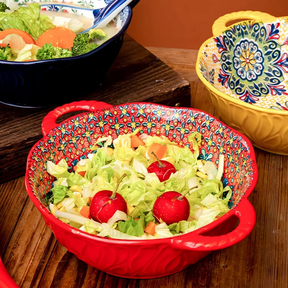 1L Hand Painted Ceramic Bowl: Elegance and Handcrafted Quality