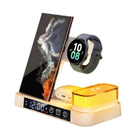 Luminária Trio Charge Base De Carregamento Indução 3 Em 1 Para iPhone Watch Airpod