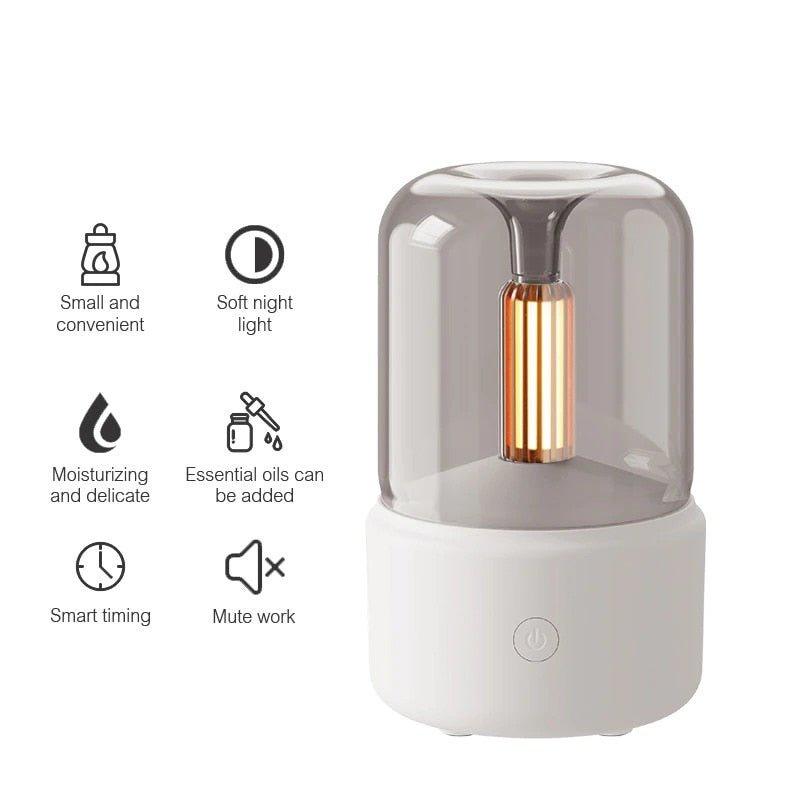 Luz de velas difusor aroma portátil 120ml usb umidificador de Ar - Decoronline+CO