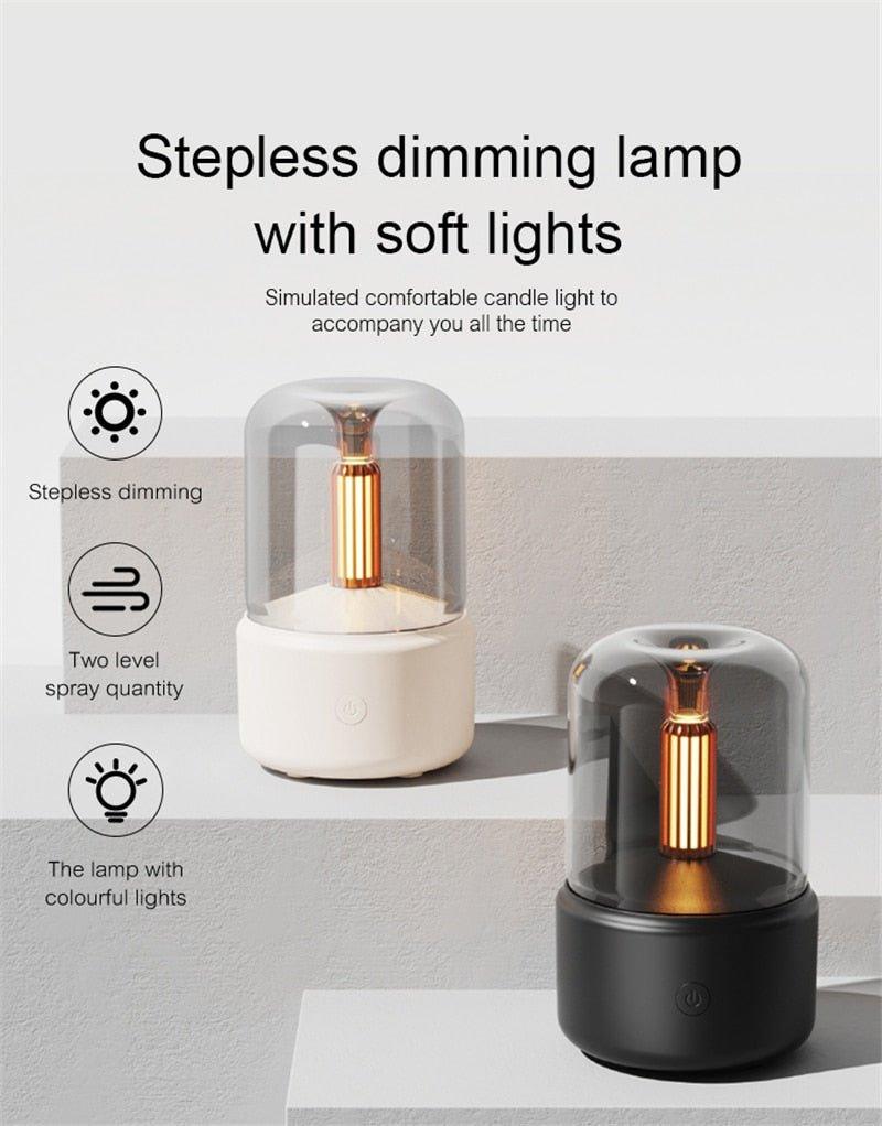 Luz de velas difusor aroma portátil 120ml usb umidificador de Ar - Decoronline+CO
