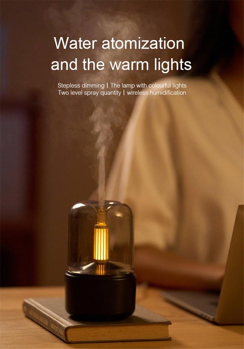 Luz de velas difusor aroma portátil 120ml usb umidificador de Ar - Decoronline+CO