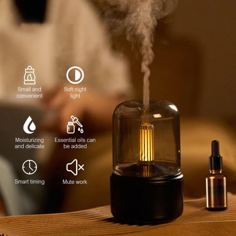 Luz de velas difusor aroma portátil 120ml usb umidificador de Ar - Decoronline+CO