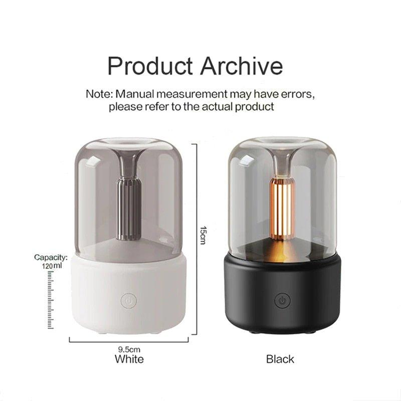 Luz de velas difusor aroma portátil 120ml usb umidificador de Ar - Decoronline+CO